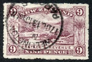 New Zealand 1902-07 SG326 9d purple wmk SG type W43 P14 VFU cat 12 pounds