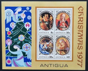 ANTIGUA Christmas Madonna child paintings OVPT BARBUDA M/S (1977) MNH