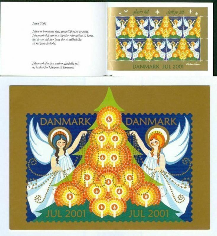 Denmark. Christmas Seals 2001.  Souvenir Folder. Angels,Christmas Tree.