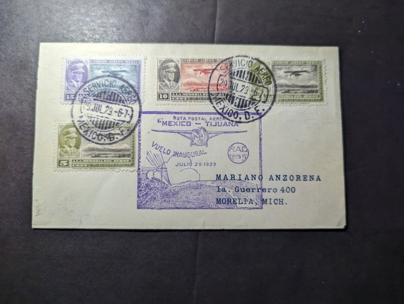 1929 Mexico Airmail First Flight Cover FFC Mexico City to Morelia MI USA