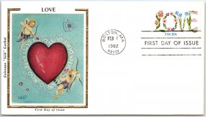 US FIRST DAY COVER 20c LOVE STAMP ON COLORANO SILK CACHET CUPIDS HEART 1982