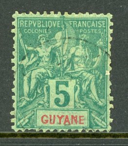 Guiana 1892 French Colony Guyane 5¢ Scott #35 VFU I385