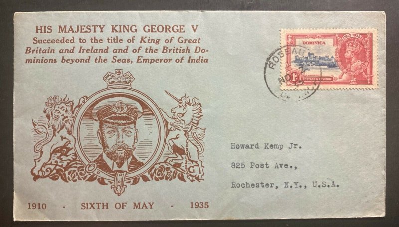 1935 Roseau Dominica Cover  King George V Silver Jubilee To Rochester NY USA