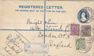 India - Mar 7, 1928 Up-rated Registered Letter Envelope to England