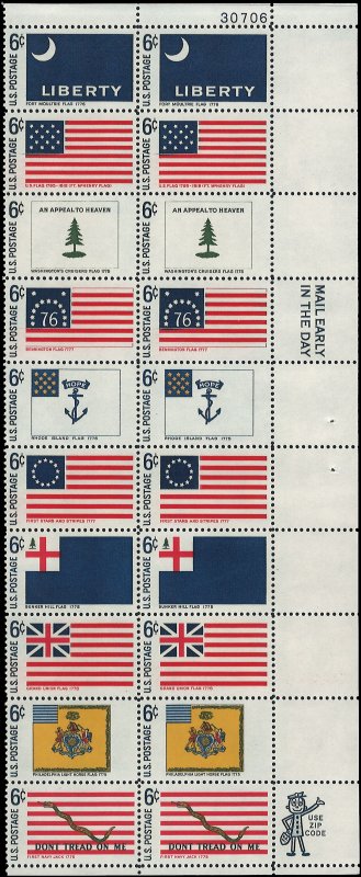 US Scott# 1354a  1968 6c red, gold & bl Litho&Historic Flags '; TAGGED