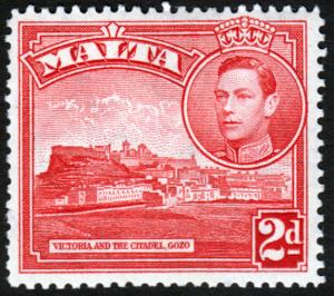 Malta KGVI 1938 2d Scarlet SG221b Mint Never Hinged