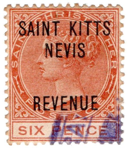 (I.B) St Kitts Revenue : Duty Stamp 6d