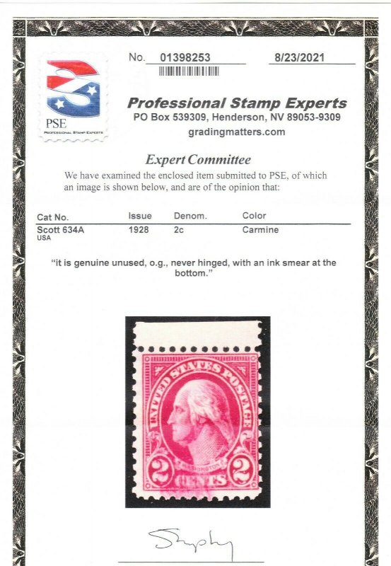 MOstamps - US #634A Mint OG NH with PSE Cert - Lot # MO-3122 SCV $600