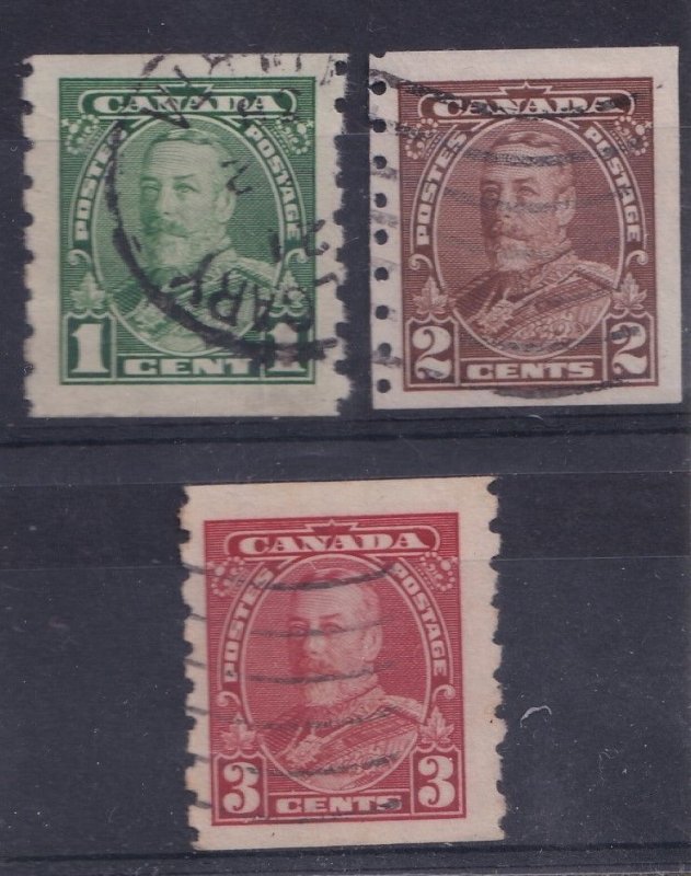 1935  CANADA - SG: 352/54  - KING GEORGE V  - COIL STAMPS IMPERF X P8  -  USED 