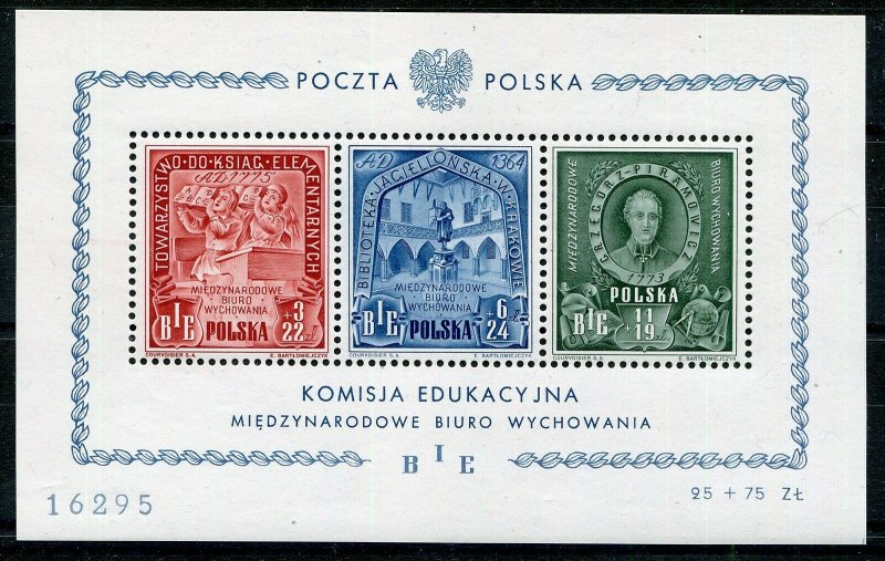 POLAND 1946 SCARCE BIE EDUCATION SOUVENIR SHEET SCOTT B49Bc PERFECT MNH