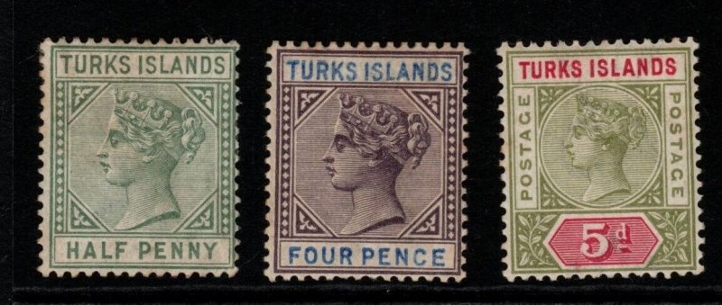 TURKS ISLANDS SG70/2 1893-5 DEFINITIVE SET MTD MINT