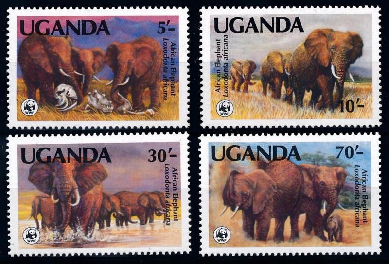 [66328] Uganda 1990 Wild Life Elephants WWF Perf. 14 MNH