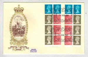 GREAT BRITAIN FDC QUEEN ELIZABETH MACHINS BOOKLET PANES & WINDSOR CASTLE CACHET