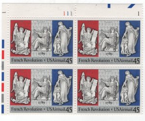 US, C120, MNH, PLATE BLOCK, 1989, FRENCH REVOLUTION BICENTENNIAL