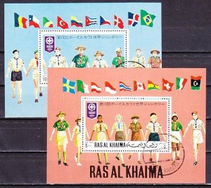 Ras al Khaima, Mi cat. 527-528, BL96-97.A. Scout Jamboree, 2 Canceled s/sheets.^