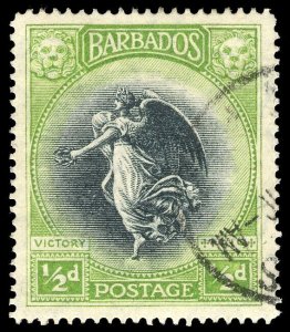 Barbados 1920 KGV  ½d black /bright yellow-green WATERMARK INV vf used SG 202w