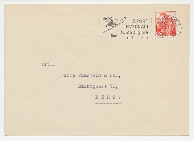 Cover / Postmark Switzerland 194? Skiing - Winter sports- source of joy and heal