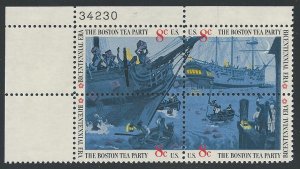 US #1480-83, Plate Block, The Boston Tea Party, M-NH*-