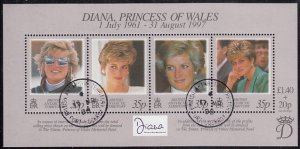 British Antarctic Territory 1998 used Sc #258 Princess Diana Sheet of 4