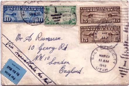 United States Early Airmail 10c Map and 15c Map (2) with 20c Clipper 1940 Sal...