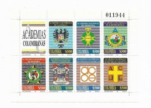 COLOMBIA 1998 COLOMBIAN ACADEMIES COATS EDUCATION SOUVENIR SHEET MINISHEET