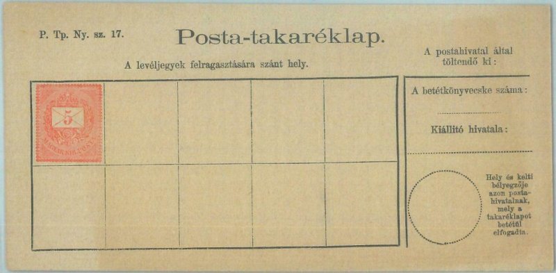 89070 - HUNGARY - POSTAL HISTORY - STATIONERY FORM: POSTAL Savings  # SK1  1886