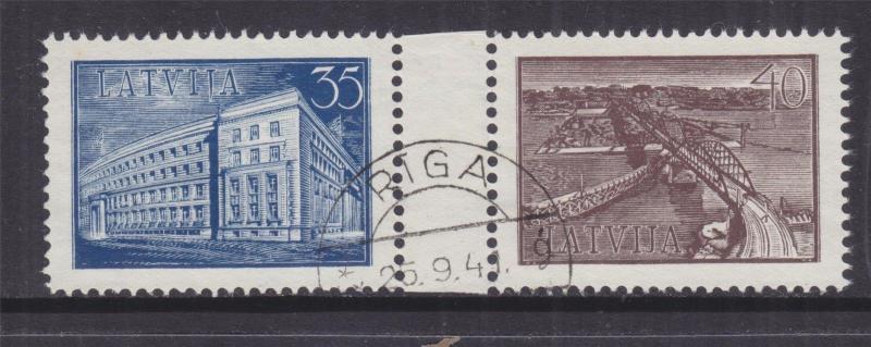 LATVIA, 1938 National Building Fund, joined pair from sheet, used 1941