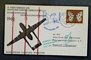 1962 Wunstorf Germany To Wunstorf Airfield Rocket Mail Postcard Cover