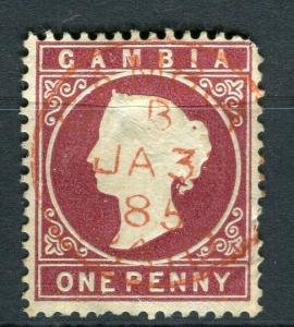 GAMBIA; 1880-81 early classic QV Crown CC issue fine used 4d. value, Postmark