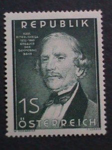 AUSTRIA-1952 SC#577 OVER 70 YEARS OLD- KARL VON GHEGA-MLH STAMP VERY FINE