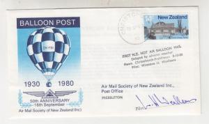 NEW ZEALAND, Balloon Post, 1980 50th. Anniv, Christchurch-Prebbleton, signed
