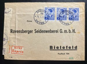 1944 Zagreb Yugoslavia  Express Censored Commercial cover To Bielefeld Germany