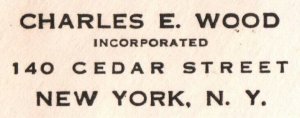 VINTAGE COMPANY CORNER CARD CHARLES E. WOOD INCORPORATED NEW YORK N.Y.