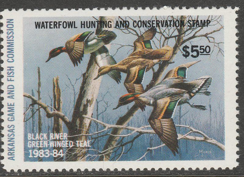 U.S.-ARKANSAS 3, STATE DUCK HUNTING PERMIT STAMP. MINT, NH. VF