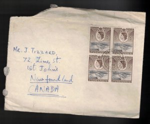 KUT - Scott # 103 Block On Cover Nairobi To Newfoundland 1955 - Rough Cover