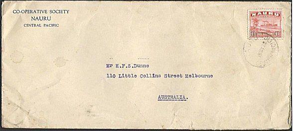 NAURU 1938 1½d freighter on commercial cover to Melbourne..................37875