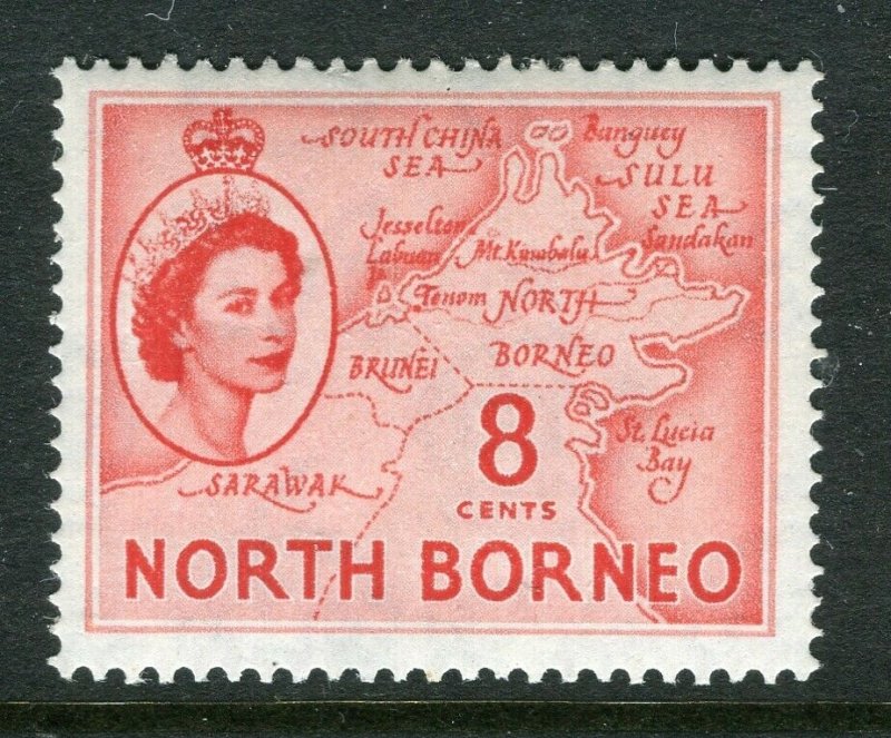 NORTH BORNEO; 1955 early QEII issue fine Mint hinged value, 8c