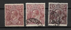 1919 Australia 3 diff. shades of Scott #63 (63, 63a & 63b) used