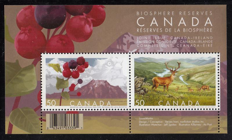 Canada 2005 MNH Sc #2106b Souvenir sheet of 2 50c Biosphere Reserves Joint is...