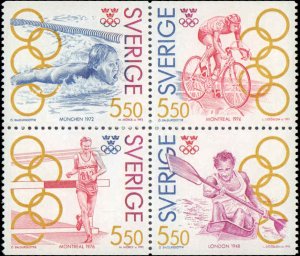 Sweden #1953-1956, Complete Set, Blk of 4, 1992, Olympics, Never Hinged