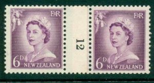 New Zealand 1956 QEII Redrawn 6d Mauve Coil Join #12 Downwards  MH/MUH Lot25611