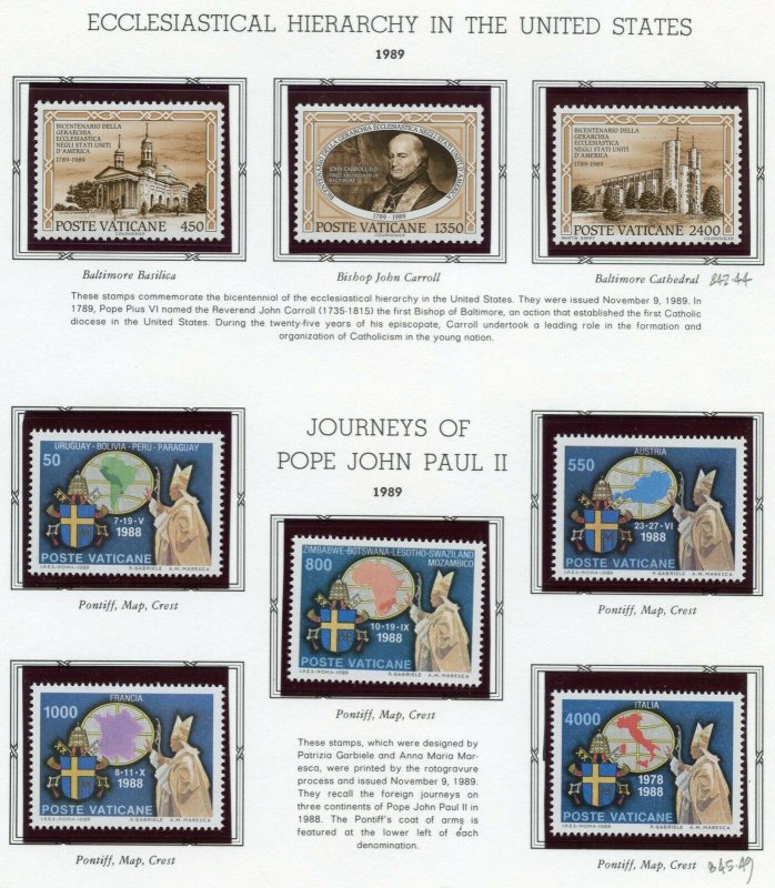 VATICAN CITY 1989  COMPLETE YEAR SET STAMPS MINT NH ON WHITE ACE ALBUM PAGES