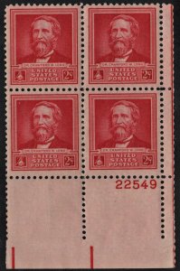 SC#875 2¢ Famous Americans: Crawford W. Long Plate Block: LR#22549 (1940) MNH