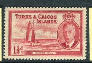 TURKS CAICOS; 1950s early GVI pictorial issue Mint hinged Shade of 1.5d. value