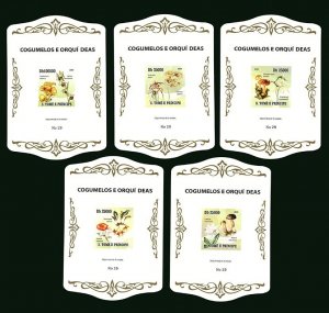Ly649 2009 Sao Tome & Principe Mushrooms & Orchids Gold ! Cardboard 5Bl Mnh