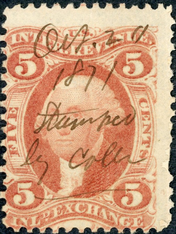 #R27 – 1862-71 5c red, inlnd exchg,old paper. Used.