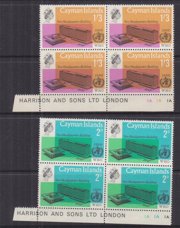 CAYMAN ISLANDS, 1966 WHO pair, Pl. #, Imprint blocks 4, mnh./lhm.