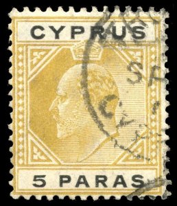 Cyprus 1904 KEVII 5pa with BROKEN TOP LEFT TRIANGLE very fine used. SG 60a.