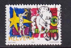 Switzerland  #923  cancelled 1992  circus 90c  Lippizaner ,  harlequin