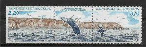 St Pierre and Miquelon 1988, Whales, Marine life, Sc # 506-507a Strip, VF MNH**